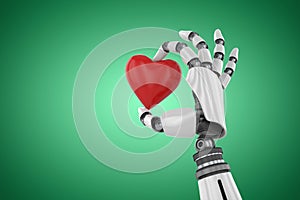 Composite image of 3d image of cyborg holding red heart shape decor 3d