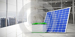 Composite image of 3d image of solar panel with battery