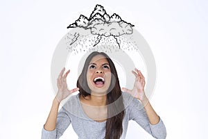 Composite image of angry brunette shouting