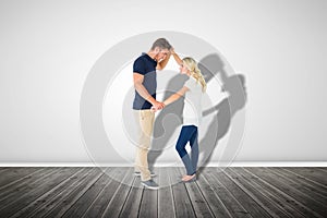 Composite image of angry man overpowering his girlfriend