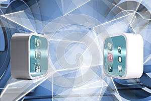 Composite image of apps on abstract screen