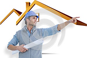 Composite image of architect pointing