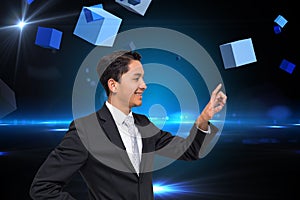 Composite image of asian businessman pointing