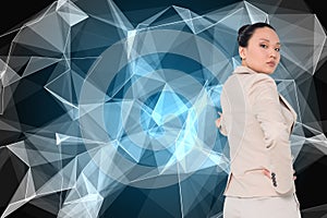 Composite image of asian businesswoman pointing