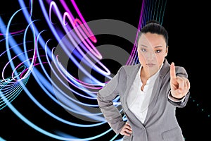 Composite image of asian businesswoman pointing