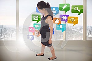 Composite image of asian businesswoman walking