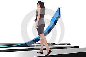 Composite image of asian businesswoman walking