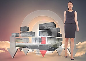 Composite image of asian businesswoman walking