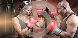 Composite image of athletes with fighting stance