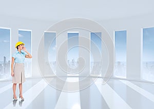 Composite image of attractive architect yelling