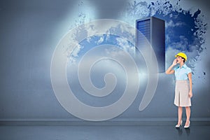 Composite image of attractive architect yelling