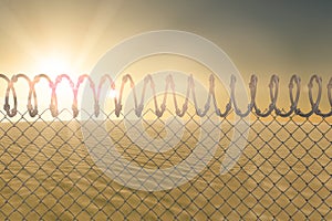 Composite image of barbed wire fence by white background