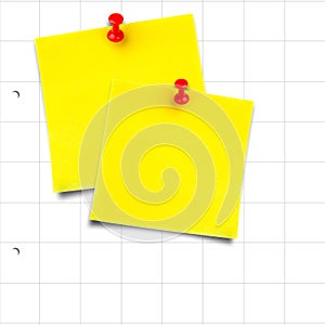 Composite image of blank yellow sticky note with thumbtack