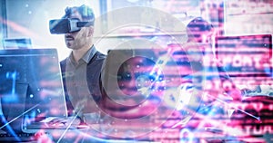 Composite image of blue and red technology interface