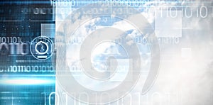 Composite image of blue technology design with binary code