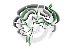 Composite image of brain maze with arrow
