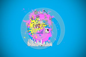 Composite image of brainstorm on paint splashes