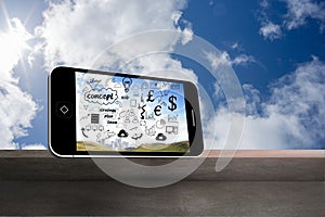 Composite image of brainstorm on smartphone screen