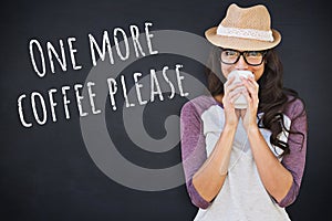 Composite image of brunette with disposable cup