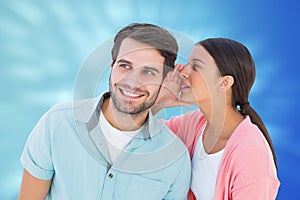 Composite image of brunette whispering secret to her boyfriend