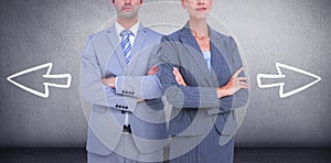 Composite image of business people with arms crossed looking at camera