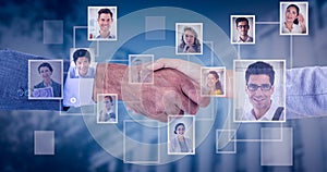 Composite image of business people shaking hands on white background