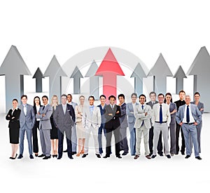 Composite image of business people standing up