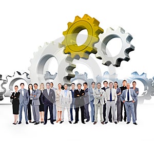 Composite image of business people standing up