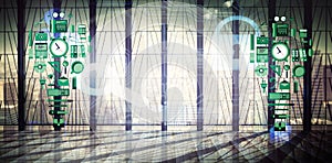 Composite image of business tools in light bulb shape