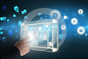 Composite image of businessman gesturing 3d