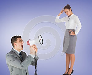 Composite image of businessman with megaphone