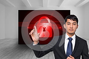 Composite image of businessman touching