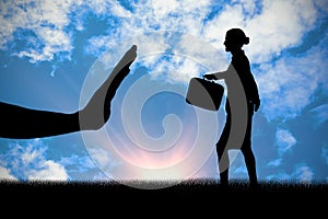 Composite image of businesswoman walking with briefcase over white background