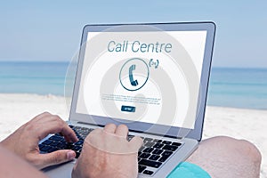 Composite image of call centre text with telephone icon