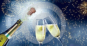 Composite image of champagne popping photo