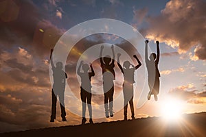 Composite image of children jumping at park