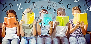 Composite image of children reading books at park