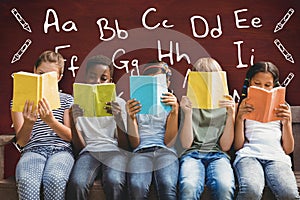Composite image of children reading books at park