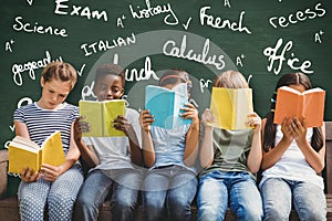 Composite image of children reading books at park