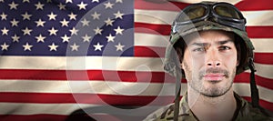 Composite image of close up of handsome soldier