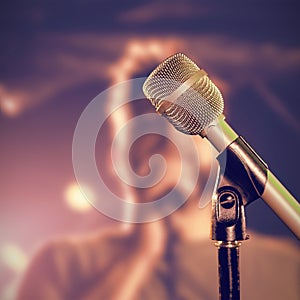 Composite image of close-up of microphone