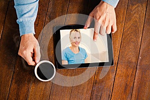 Composite image of close-up portrait of smiling woman