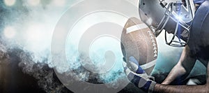 Composite image of close-up of upset american football player with ball