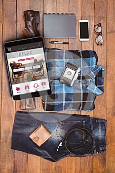 Composite image of close up view of hipster man stuff