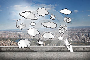 Composite image of cloud computing doodle