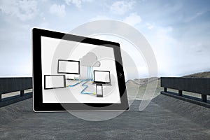 Composite image of cloud computing graphic on tablet screen
