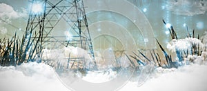 Composite image of clouds over binary coded screen