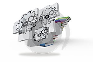 Composite image of cogs and wheels on abstract screen