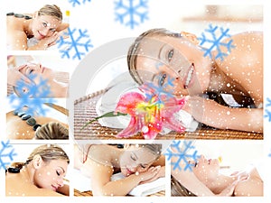 Composite image of collage of a young girl being massaged while relaxing