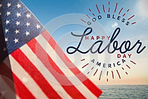 Composite image of composite image of happy labor day and god bless america text
